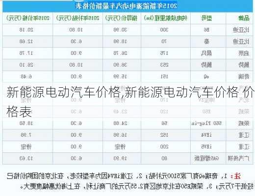 新能源电动汽车价格,新能源电动汽车价格 价格表