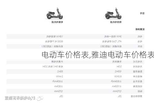 电动车价格表,雅迪电动车价格表