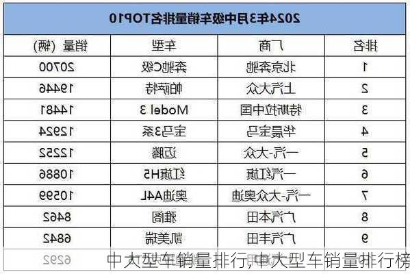 中大型车销量排行,中大型车销量排行榜