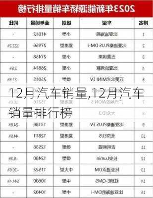 12月汽车销量,12月汽车销量排行榜