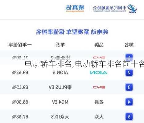 电动轿车排名,电动轿车排名前十名