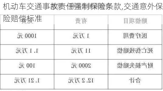 机动车交通事故责任强制保险条款,交通意外保险赔偿标准