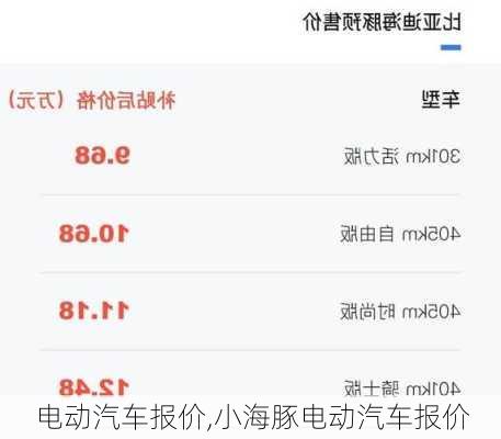 电动汽车报价,小海豚电动汽车报价