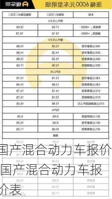 国产混合动力车报价,国产混合动力车报价表