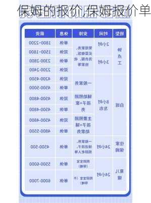 保姆的报价,保姆报价单