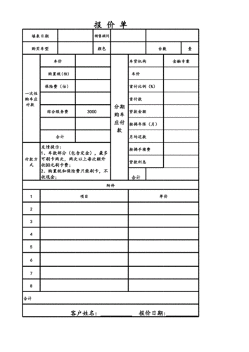 汽车报价表,汽车报价表格式模板